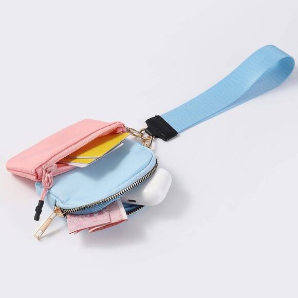 Double Dual Nylon Pouch Wallet Detachable Wristlet Aqua Light Blue - Picture 3 of 6